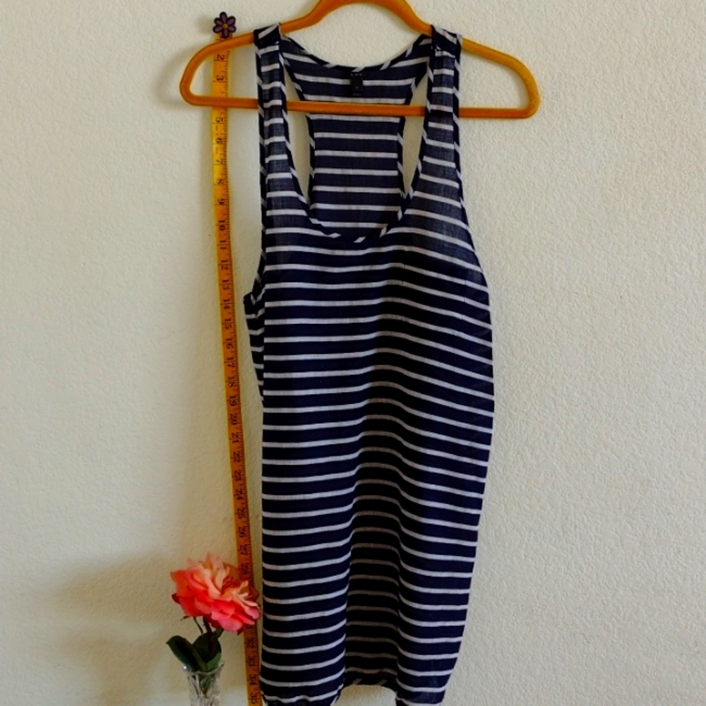 J. Crew ⛱  Size Medium Blue Striped Beach Tunic Top Mini Dress Cotton Cover Up